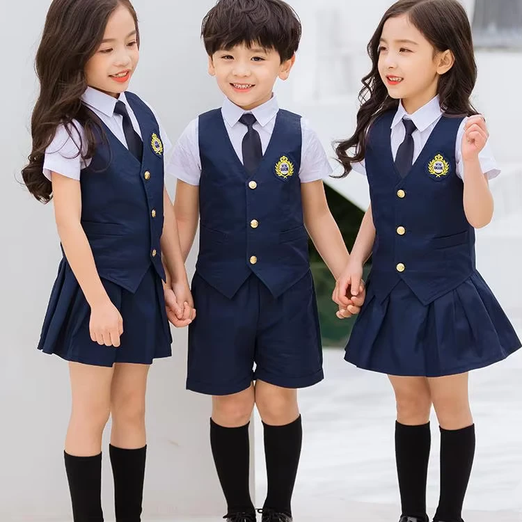 Custom-Design-Summer-Primary-School-Uniform-Shirt-Kindergarten-Students-Skirt-Kids-Uniform