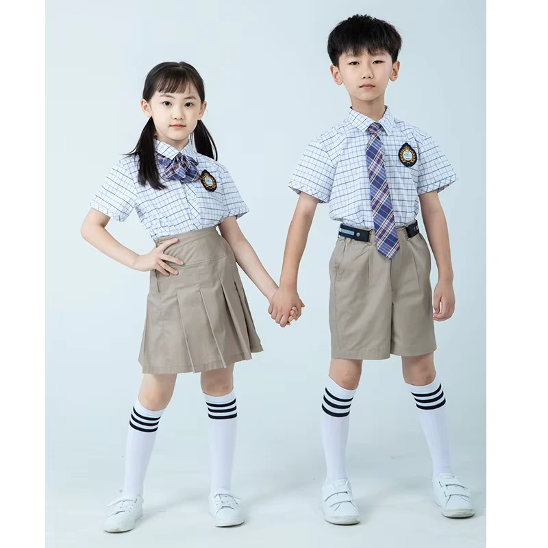Custom-Design-Summer-Primary-School-Uniform-Shirt-Kindergarten-Students-Skirt-and-Pants