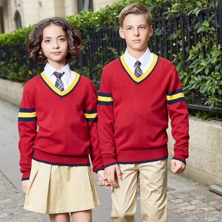 Custom-Designed-Red-Pullover-Cardigan-Sweater-100-Cotton-Primary-School-and-Kindergarten-Uniform-for-Children