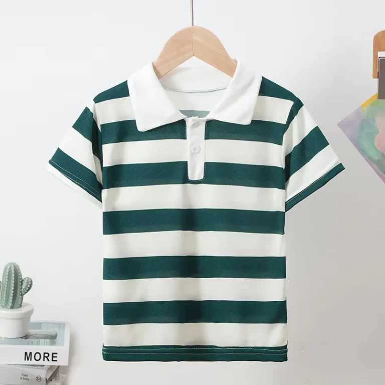 Custom-Embroidered-Breathable-Short-Sleeve-Cotton-School-Uniform-T-Shirt-OEM-Service-Strip-for-2Y-12Y