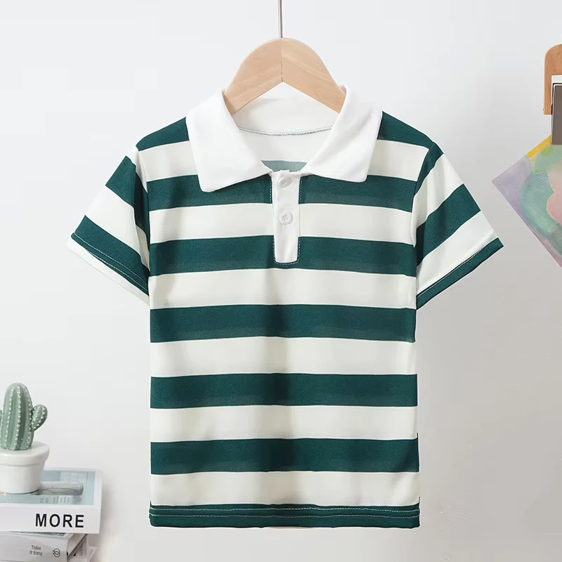 Custom-Embroidered-Breathable-Short-Sleeve-Cotton-School-Uniform-T-Shirt-OEM-Service-Strip-for-2Y-12Y