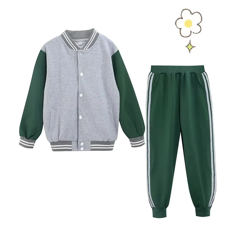 Custom-Embroidered-School-Badge-Green-Gray-Sports-School-Uniforms-for-Kids
