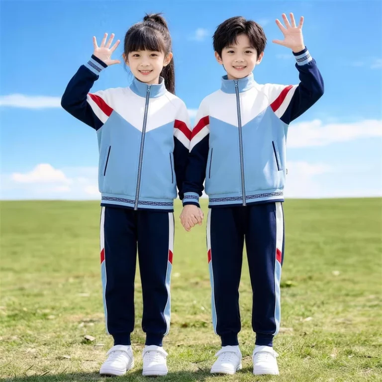 Custom-Fall-School-Sportswear-Set-Light-Blue-Navy-Breathable-Class-Uniform-for-Elementary-Middle-Students