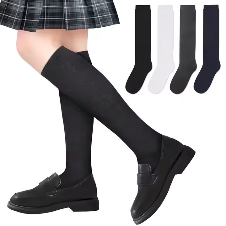 Custom-Fashion-Cotton-Socks-Japan-Style-School-Student-Girl-Regular-Solid-Autumn-Knee-High-Socks
