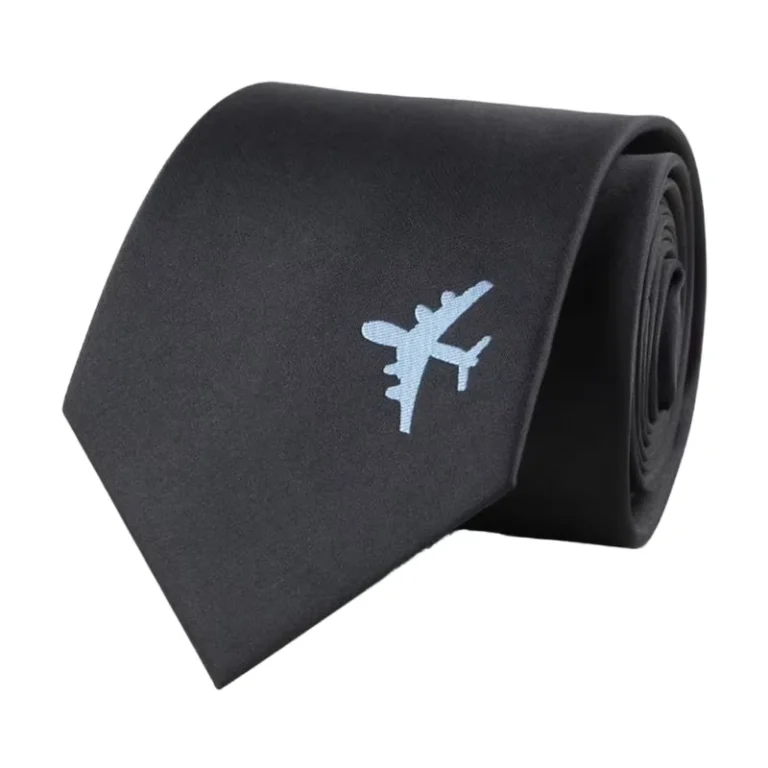 Custom-Fashion-Solid-Black-Polyester-Necktie-for-Men-Classic-Style-with-Airplane-Logo-Personalized-Ties