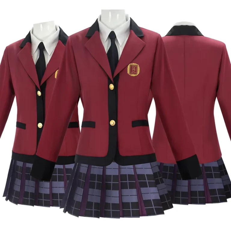 Custom-Female-High-School-Class-Uniform-Set-Red-Blazer-White-Shirt-Purple-Plaid-Skirt-Tie-4-Piece-Group-Wear