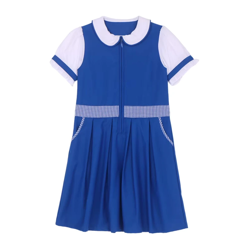Custom-Girls-One-Piece-School-Dress-Shortsleeves-with-Pockets-Puffy-Bottom-Anti-wrinkle-Fabric-for-Primary-School-Uniform-Dress