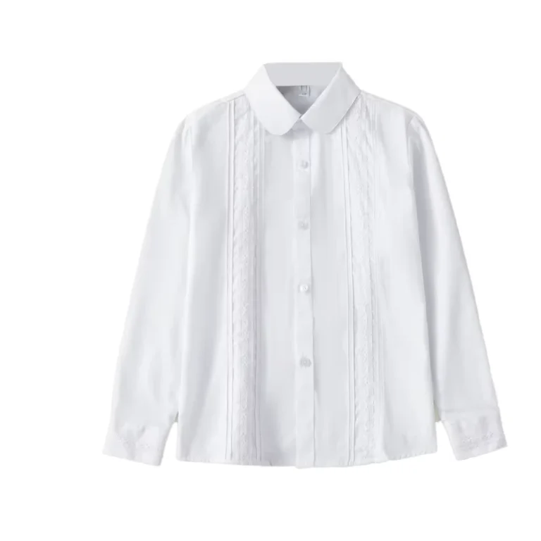 Custom-Girls-White-School-Uniform-Tops-Long-Sleeve-Cotton-Shirt-with-Lace-Childrens-OEM-Spring-Clothing