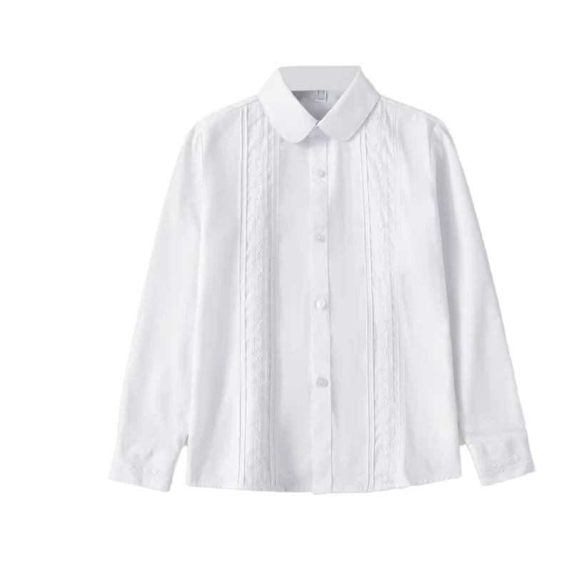 Custom-Girls-White-School-Uniform-Tops-Long-Sleeve-Cotton-Shirt-with-Lace-Childrens-OEM-Spring-Clothing