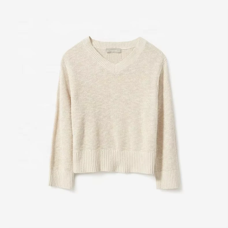 Custom-Hemp-Organic-Cotton-Knit-Womens-Basic-V-Neck-Long-Sleeve-Pullover-Sweater