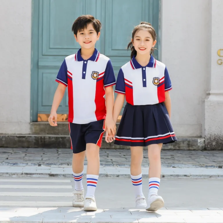 Custom-High-Quality-Secondary-Middle-High-School-Short-Sleeve-Summer-Cotton-Pinafore-Shorts-for-Students-School-Uniform
