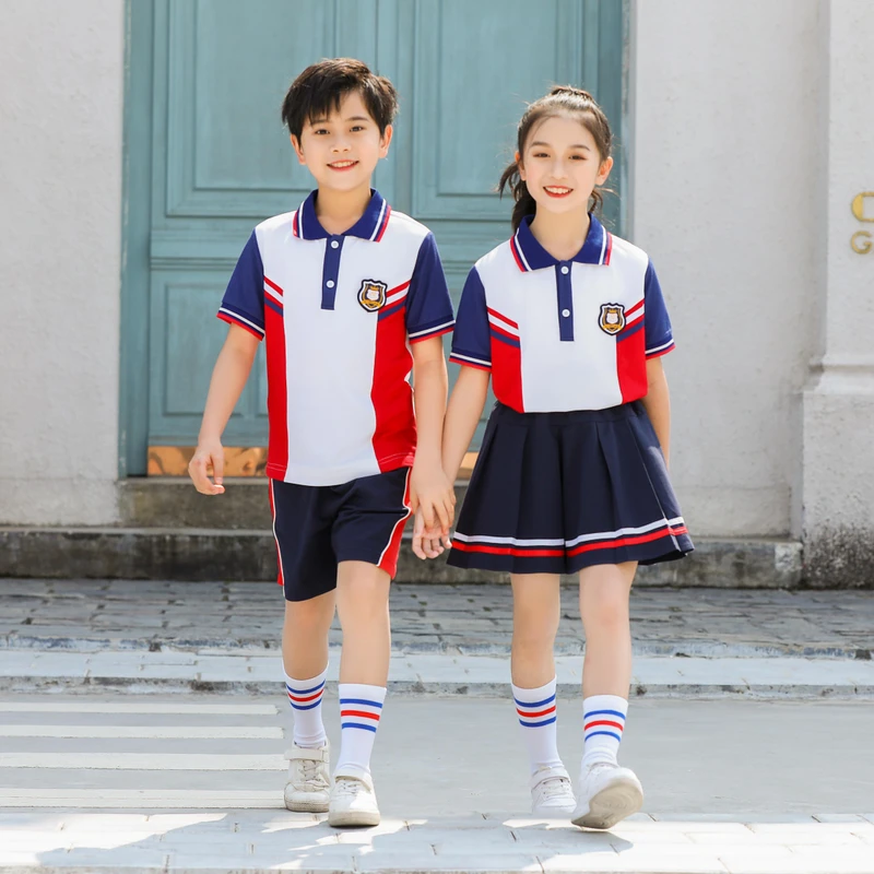 Custom-High-Quality-Secondary-Middle-High-School-Short-Sleeve-Summer-Cotton-Pinafore-Shorts-for-Students-School-Uniform