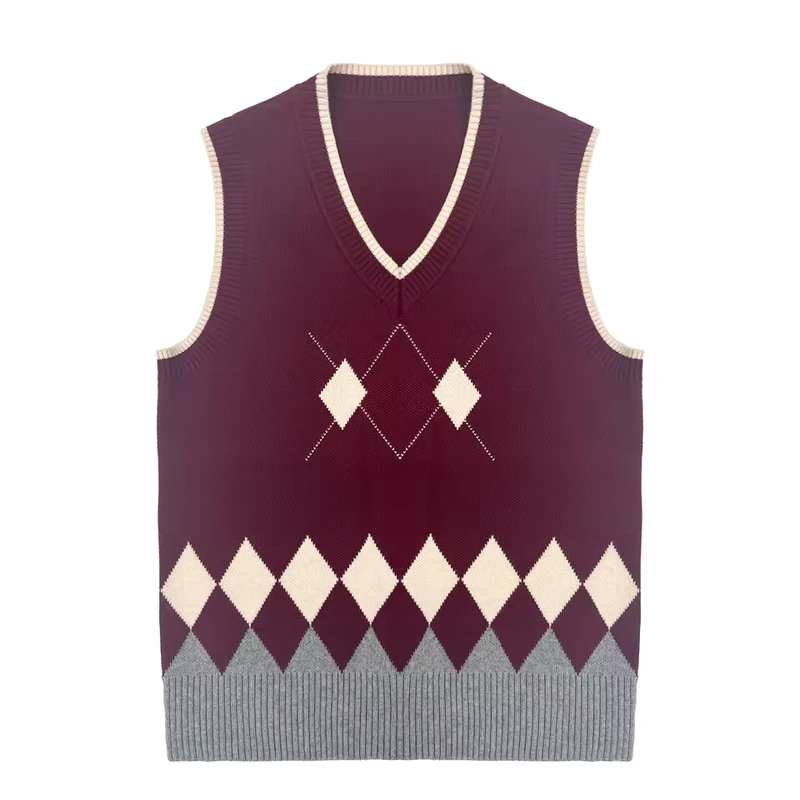 Custom-High-end-Primary-School-Uniform-Argyle-Knit-Sweater-Vest-V-neck-Pure-Cotton-Unisex-Sleeveless-Childrens-Fall-Winter-1