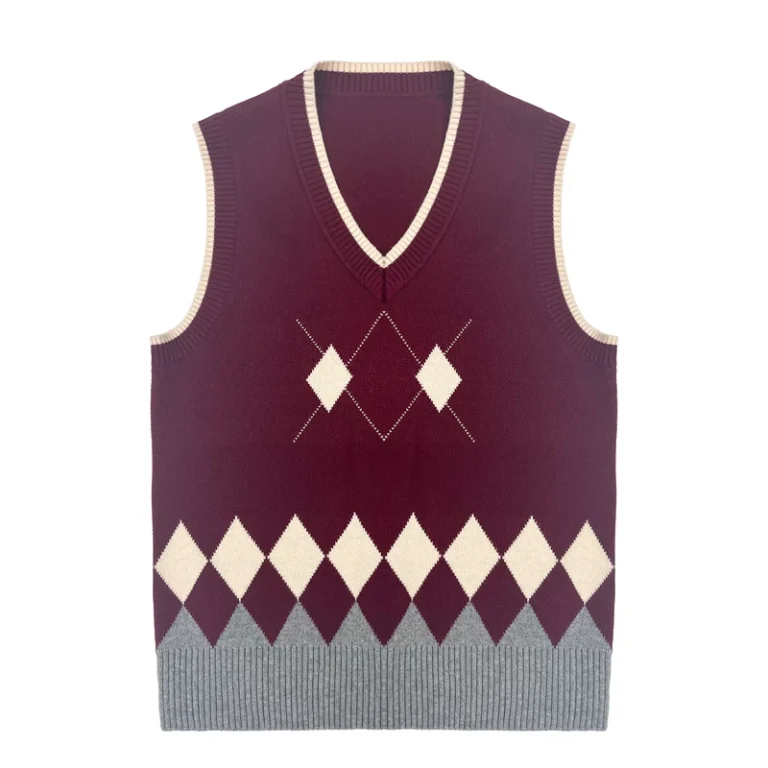 Custom-High-end-Primary-School-Uniform-Argyle-Knit-Sweater-Vest-V-neck-Pure-Cotton-Unisex-Sleeveless-Childrens-Fall-Winter