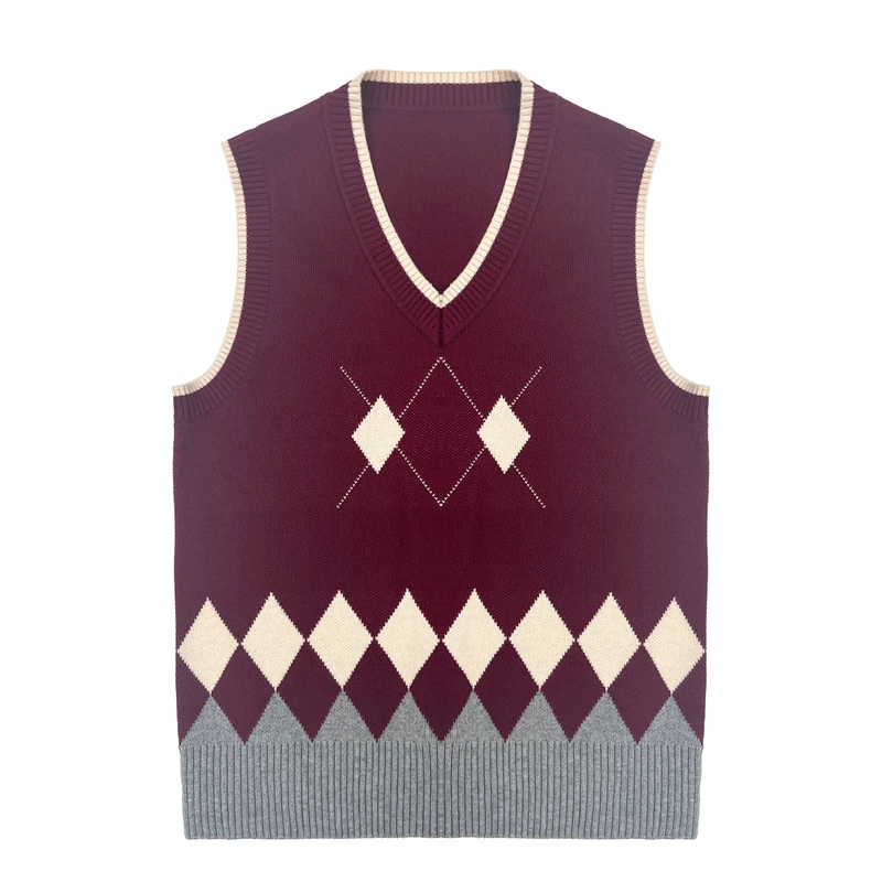 Custom-High-end-Primary-School-Uniform-Argyle-Knit-Sweater-Vest-V-neck-Pure-Cotton-Unisex-Sleeveless-Childrens-Fall-Winter