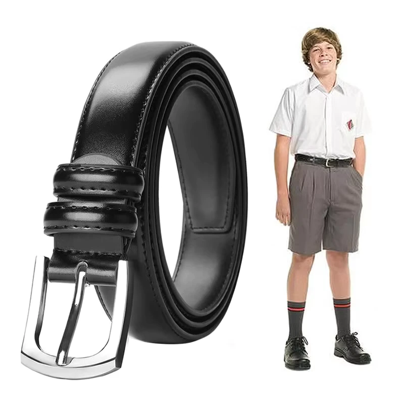 Custom-Kids-Black-Brown-Stitched-Leather-School-Uniform-Belt