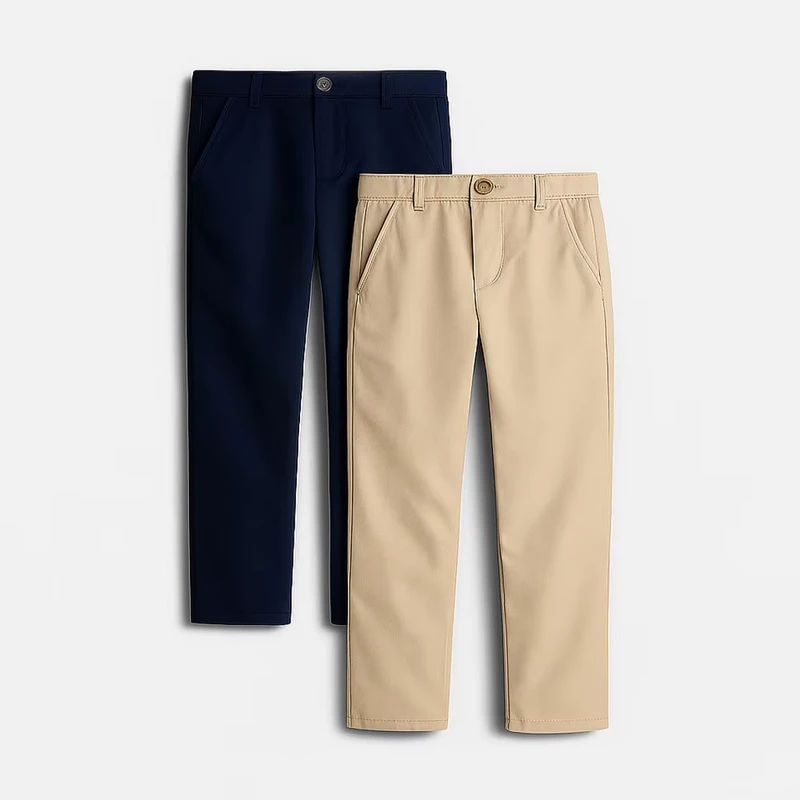 Custom-Kids-Boys-Chino-Pants-2-Pack-Cotton-Stretch-Slim-Fit-Trousers-Navy-and-Khaki-Colors-for-School-Uniform-Daily-Casual-Wear