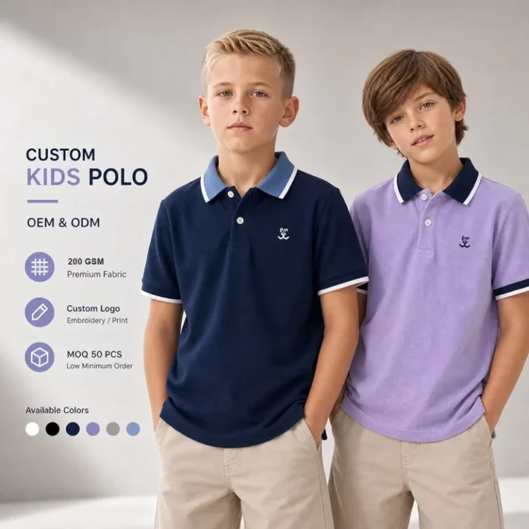 Custom-Kids-Boys-Polo-Shirt-OEM-ODM-200GSM-Cotton-Piqu-Navy-Lavender-Tipped-Collar-Children-Polo-Manufacturer
