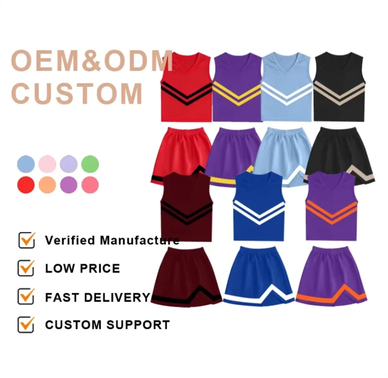 Custom-Kids-School-Cheering-Uniforms-Outfits-LOW-MOQ-Matching-Childrens-Girls-Organic-Cotton-Sports-Cheer-Skirt-Clothing-Sets