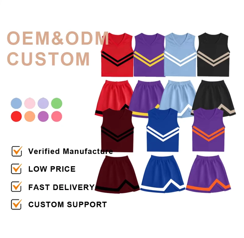 Custom-Kids-School-Cheering-Uniforms-Outfits-LOW-MOQ-Matching-Childrens-Girls-Organic-Cotton-Sports-Cheer-Skirt-Clothing-Sets