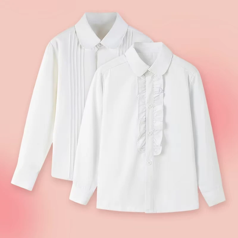 Custom-Kids-White-Long-Sleeve-Shirt-Girls-Round-Neck-Blouse-Elementary-School-Uniform-Childrens-Day-Performance-Top