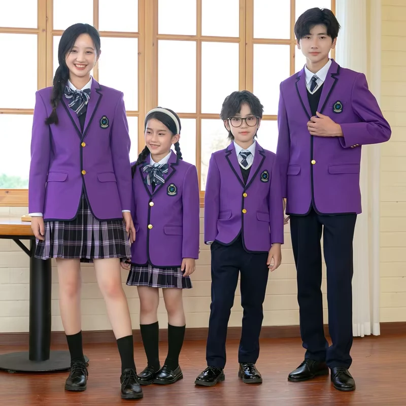 Custom-Kindergarten-British-Style-Suit-Set-Purple-Blazer-Uniform-for-Preschool-Elementary-Autumn-School-Performance-Wear