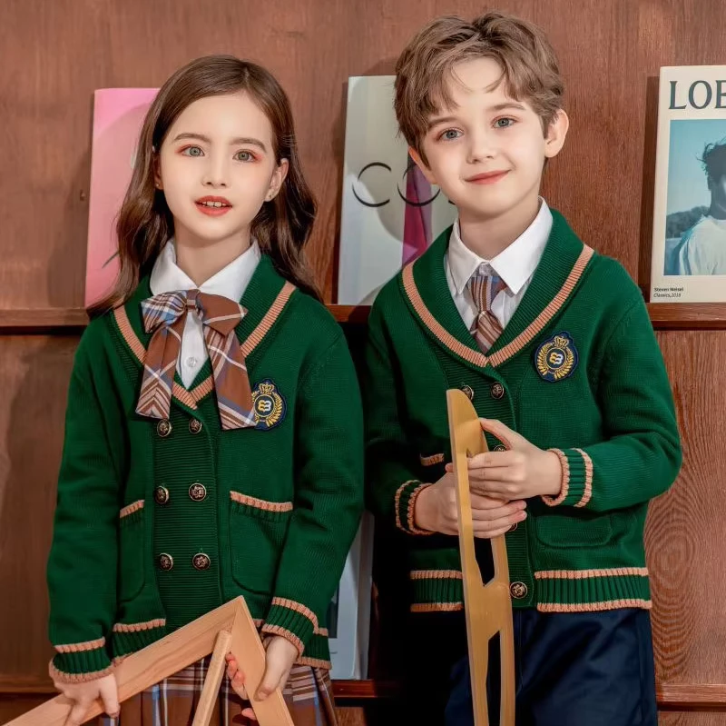 Custom-Kindergarten-Green-Sweaters-Uniforms-Suits-Double-breasted-Knitted-Elementary-School-Uniforms