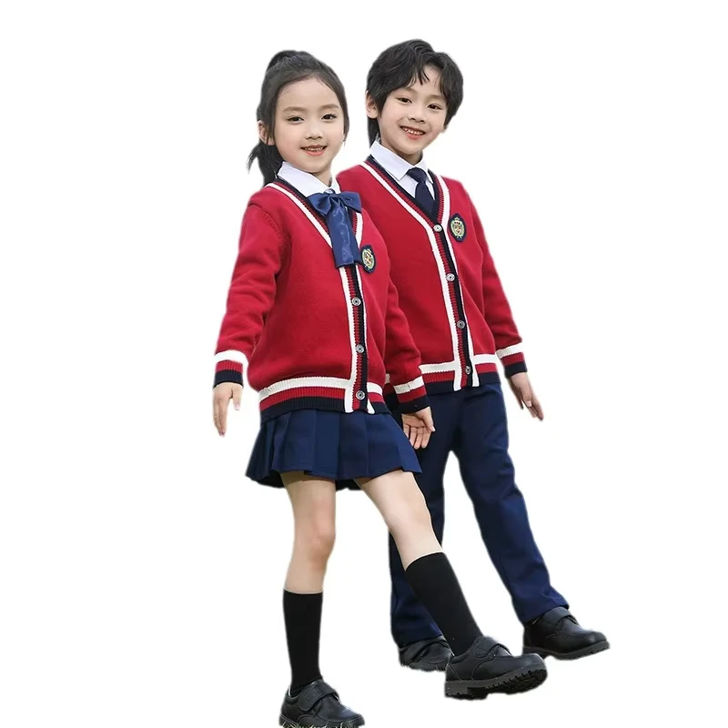 Custom-Kindergarten-Primary-High-School-Spring-Student-School-Uniforms-Childrens-Clothing-Knitted-Shirt-Set-Free-Samples