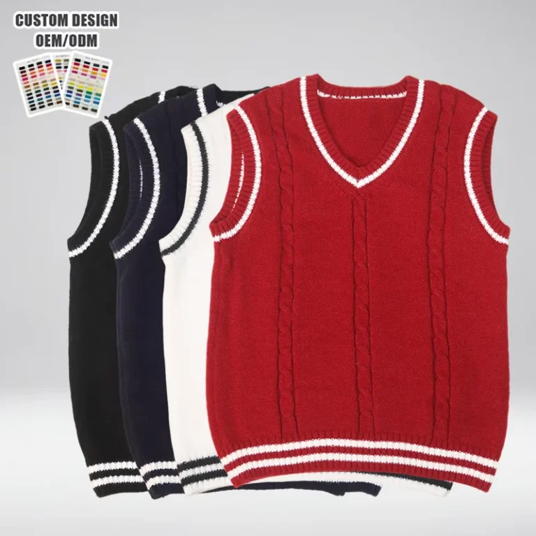 Custom-Knit-Unisex-Sweater-Manufacturer-Autumn-Polyester-Knit-Vest-School-Knitwear-Pullover-Sweater-Vest-Girls