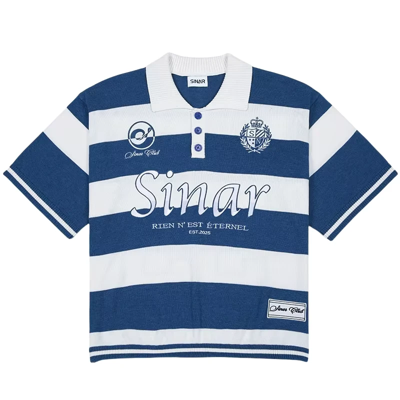 Custom-LOGO-Sweater-Men-Short-Sleeve-Casual-CrewNeck-Knitwear-Vintage-Football-Stripe-Jumper-Knit-Polo-Shirts-Men-Knitted-Jersey
