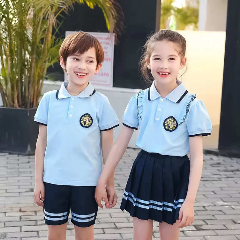 Custom-Label-Kindergarten-Students-Kids-Girls-Polo-T-shirt-Two-Piece-Set-School-Uniform