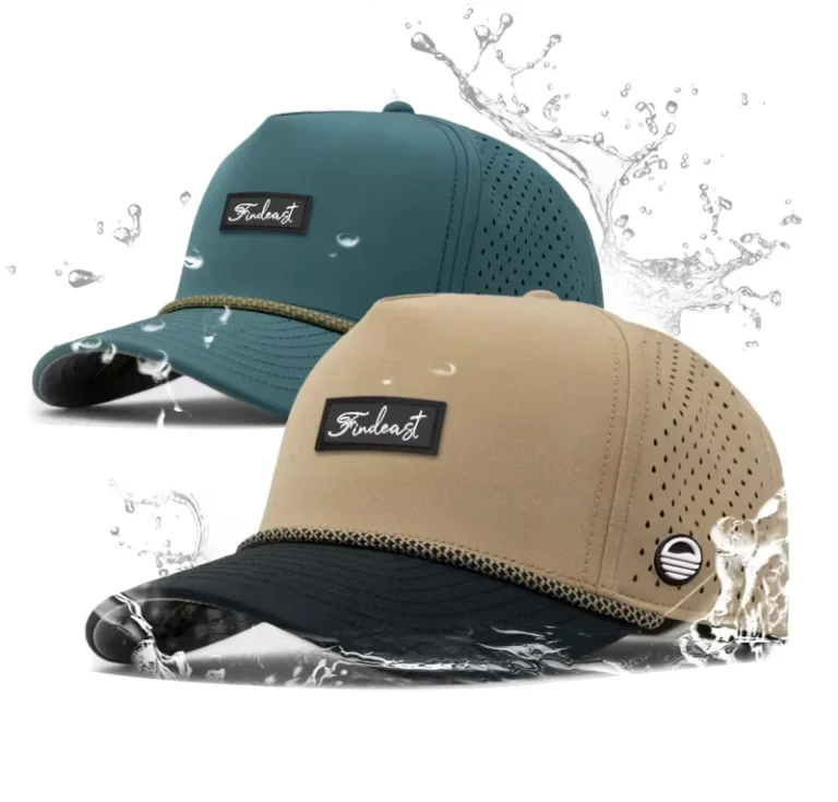 Custom-Laser-Cut-Perforated-5-Panel-Waterproof-Cap-M-Hats-Trucker-Hat-Curved-Bill-Performance-Golf-Hat-With-Mesh-Rope