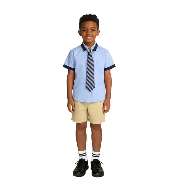 Custom-Light-Blue-Short-Sleeve-School-Uniform-Shirt-with-Tie-for-Primary-and-Secondary-Students
