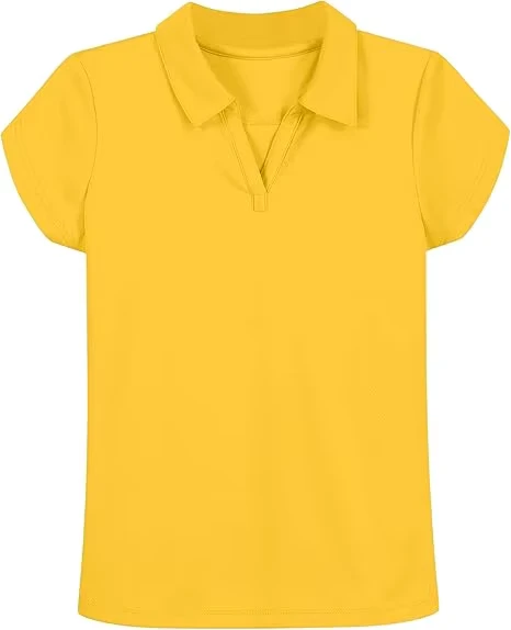 Custom-Logo-100-Cotton-Girl-School-Uniform-Short-Sleeve-Performance-Polo-V-neck-Solid-Color-Girls-Polo-Shirts