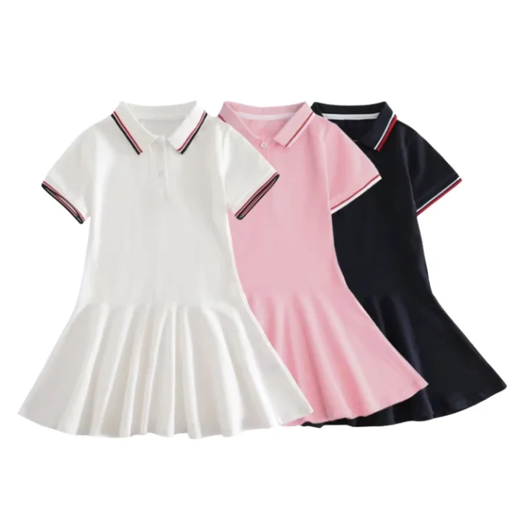 Custom-Logo-Basic-Design-Short-Sleeve-Pique-Polo-Dress-Summer-School-Uniform-Sets-for-Girls-and-Toddlers-Age-Group-Children