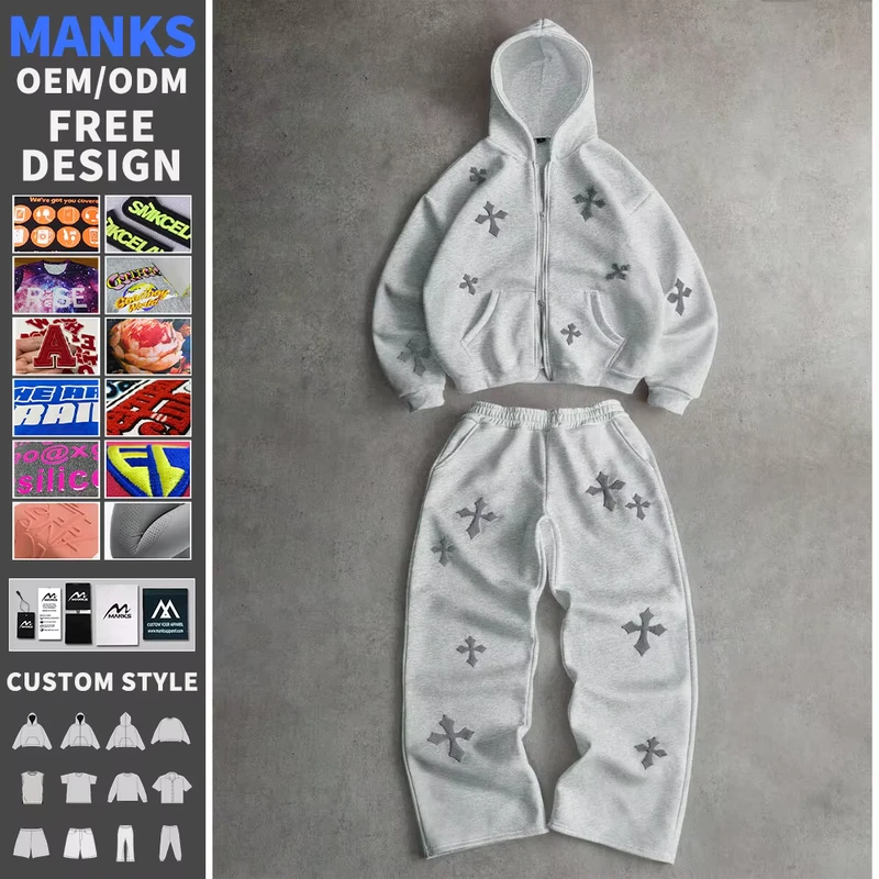 Custom-Logo-Design-Heavyweight-Hoodies-Mens-Sweatsuit-Manufacturer-Embroidery-Zip-Up-Jogger-Set-Streetwear-Tracksuit-For-Men