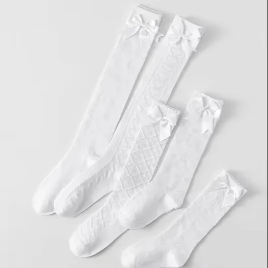 Custom-Logo-Design-White-School-Socks-Cotton-Polyester-Custom-Pattern-Kids-Summer-Socks-With-Bow