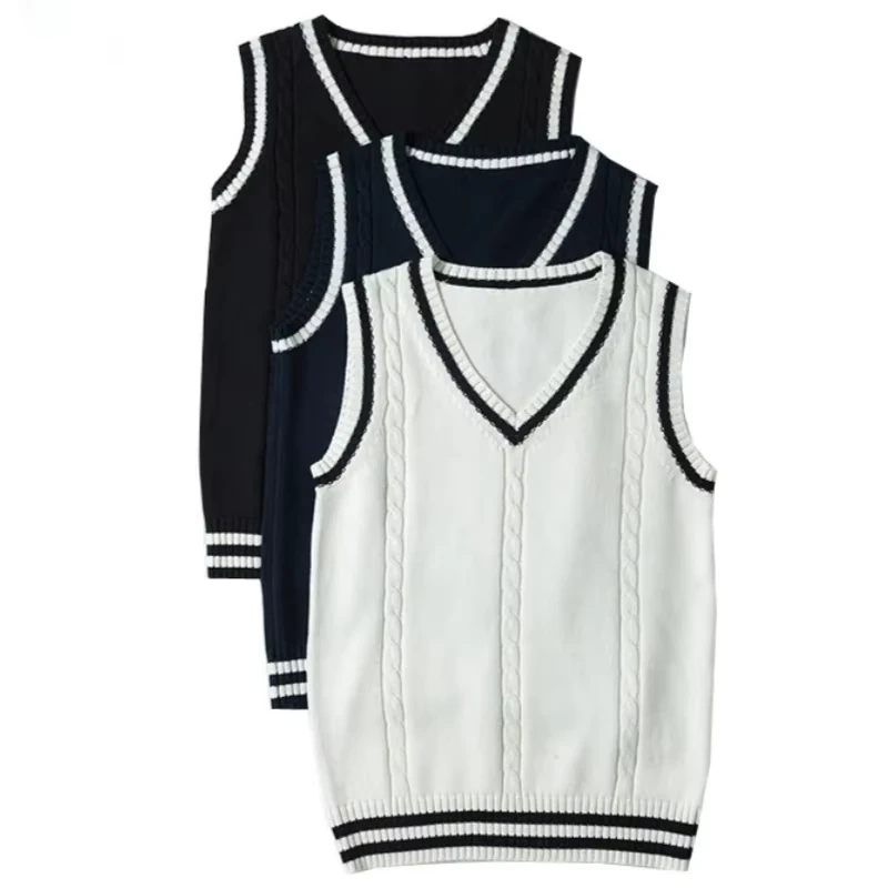 Custom-Logo-OEM-100-Cotton-Sleeveless-Knit-Sweater-V-Neck-Waistcoat-School-Uniform-Knitwear-Men-Pullover-Vest-Knitted-Sweater