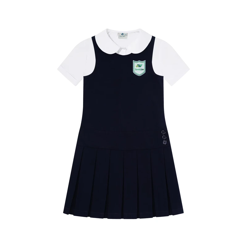 Custom-Logo-OEM-ODM-Plaid-School-Uniform-Pinafores-Shirt-Set-Dresses-School-Black-Jumper-Uniform-Set