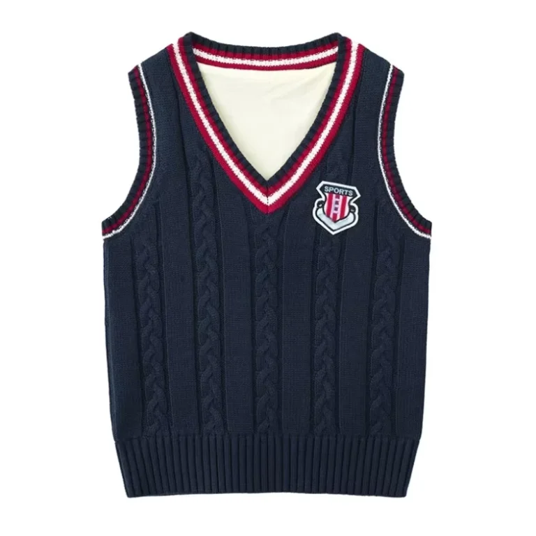 Custom-Logo-Oem-Casual-School-Uniform-Sleeveless-Knitted-Vest-Comfortable-Children-Preshrunk-V-neck-Knit-School-Uniform-Sweater