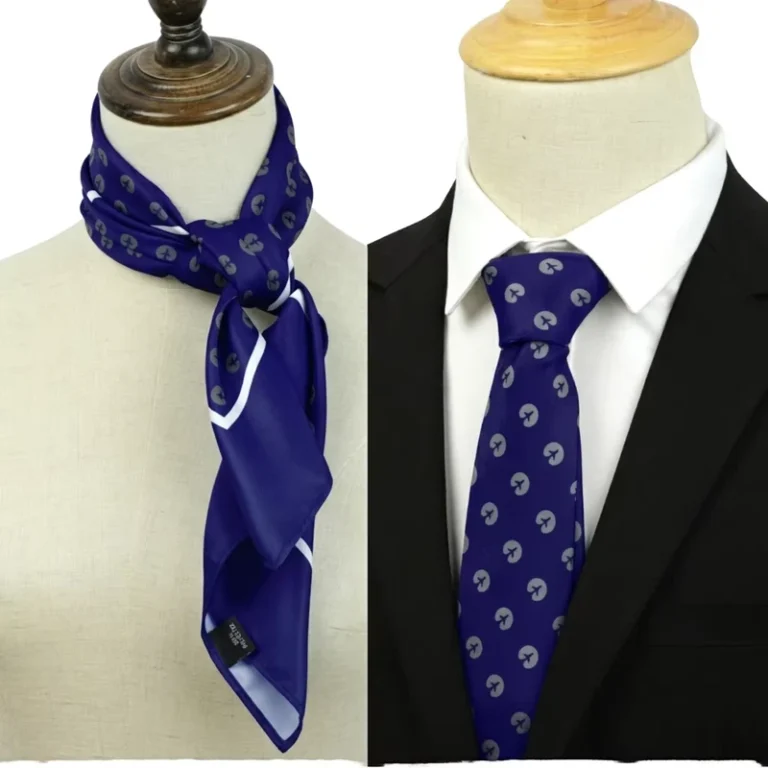Custom-Logo-Polka-Dot-Printed-Necktie-Navy-Blue-Polyester-Plaid-Tie-with-Scarf-Set