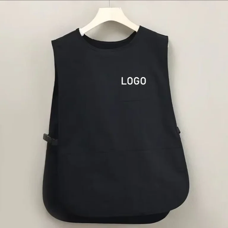 Custom-Logo-Unisex-Polyester-Cotton-Uniform-Apron-Vest-Waist-Strap-Apron-With-Smock-3-Pockets