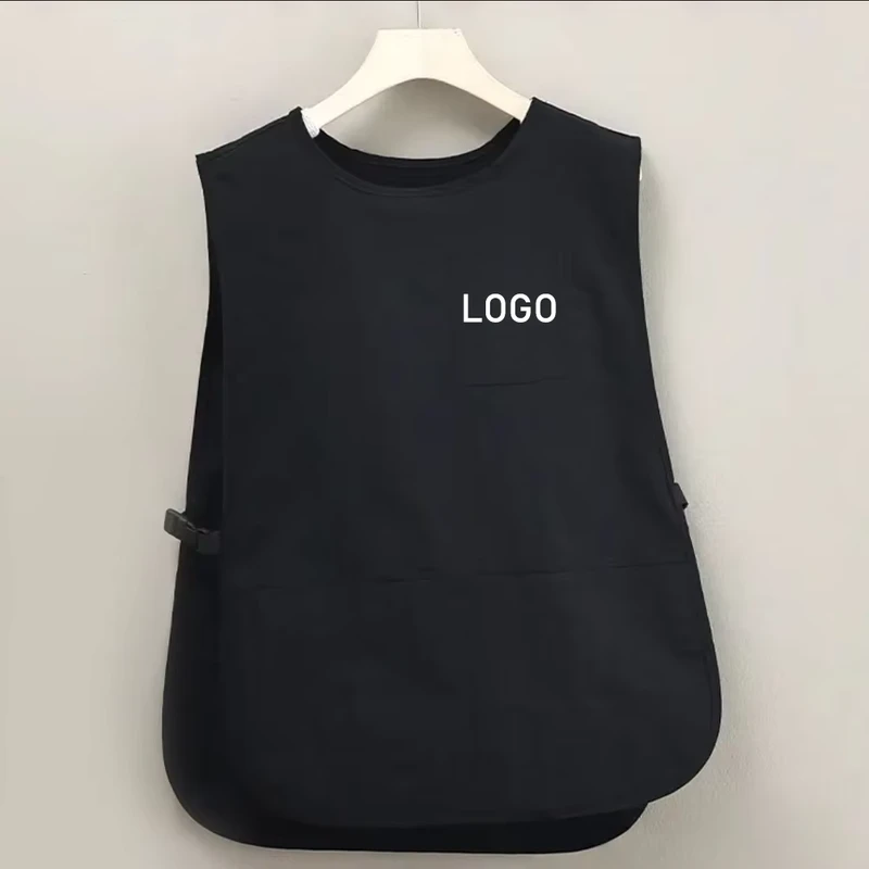 Custom-Logo-Unisex-Polyester-Cotton-Uniform-Apron-Vest-Waist-Strap-Apron-With-Smock-3-Pockets