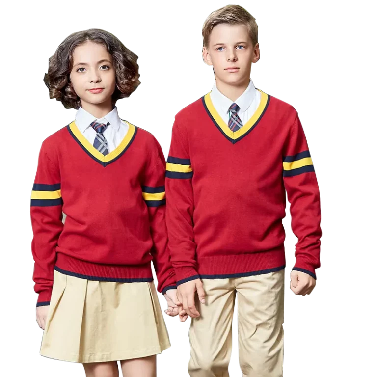 Custom-Logo-Unisex-Red-Cardigan-Sweater-for-Primary-Kindergarten-School-Uniforms-100-Cotton-Eco-friendly