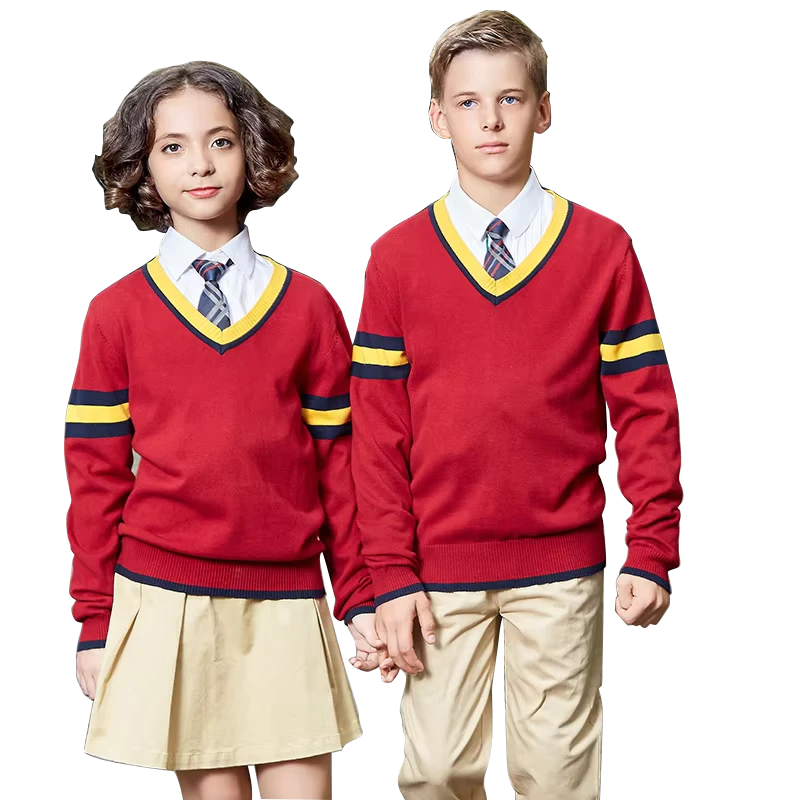 Custom-Logo-Unisex-Red-Cardigan-Sweater-for-Primary-Kindergarten-School-Uniforms-100-Cotton-Eco-friendly
