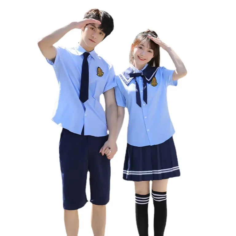 Custom-Logo-White-Blue-Shirt-and-Summer-Student-Uniform-Shirt-and-Pants-College-Students