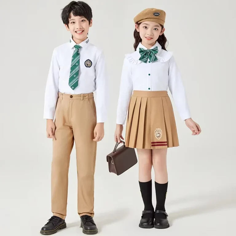 Custom-Logo-White-Shirt-Primary-and-Secondary-School-Uniform-Cotton-Short-Kids-Khaki-Pants