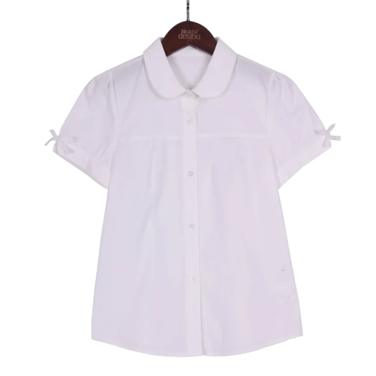 Custom-Logo-White-Short-Sleeve-Primary-School-Uniform-Dress-Shirt-for-Boys-Girls-Kids