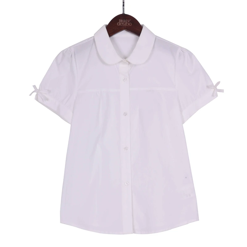 Custom-Logo-White-Short-Sleeve-Primary-School-Uniform-Dress-Shirt-for-Boys-Girls-Kids