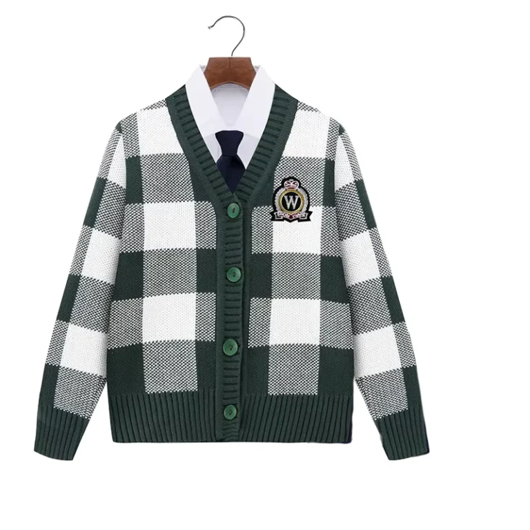 Custom-Make-Nursery-Sweater-Uniform-Design-2-12-Years-Button-up-Knit-Cardigan-Plaid-Multi-Colors-School-Sweater